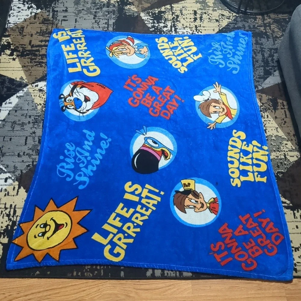Vintage Kelloggs Cereal Blanket  Tony Tiger Snap Crackle Pop Toucan Sam‎ 50